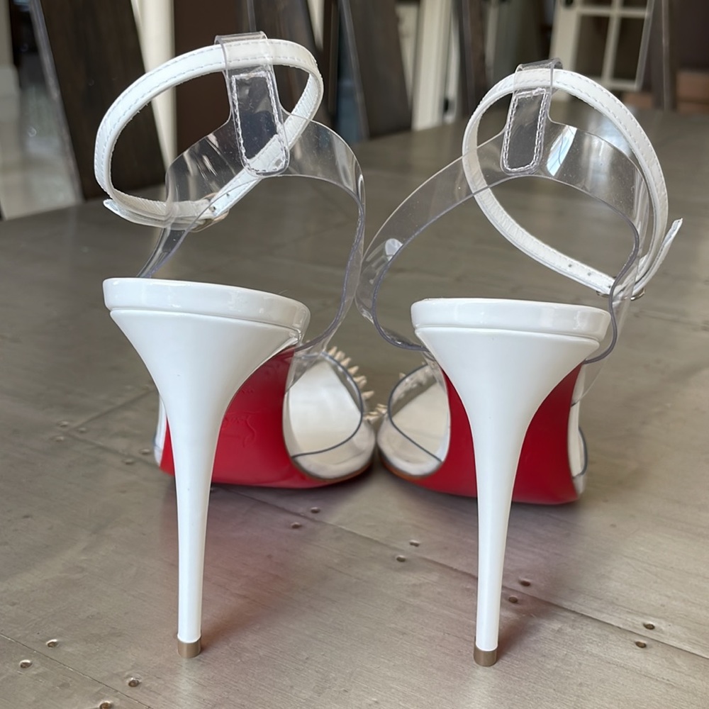 Christian Louboutin spikoo white patent spike stiletto pvc 100mm sz 36.5 - Picture 5 of 12